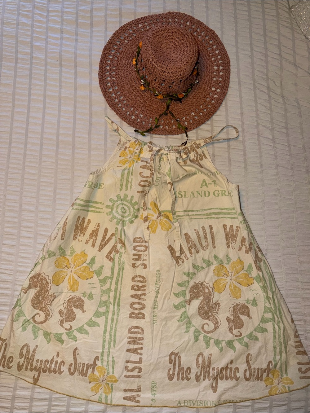 Urban Outfitters BDG Cream Halter Mini Dress with Yellow and Green Surf Graphics